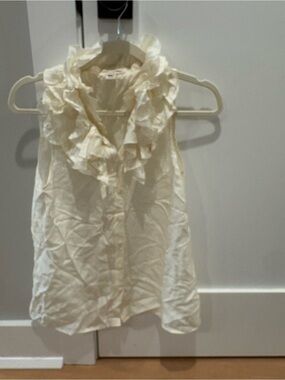 Jcrew Silk Sleeveless Ruffle Collar Blouse - Cream